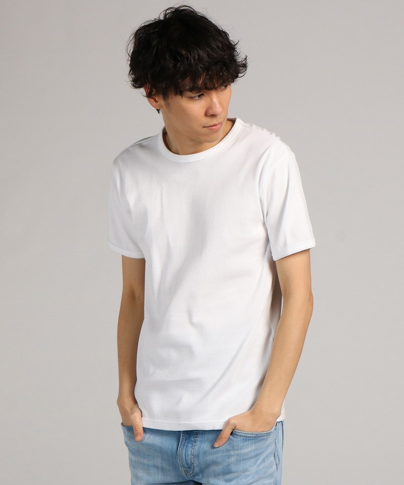 AVIREX ミニワッフルクルーネック半袖Tシャツ メンズ ホワイト