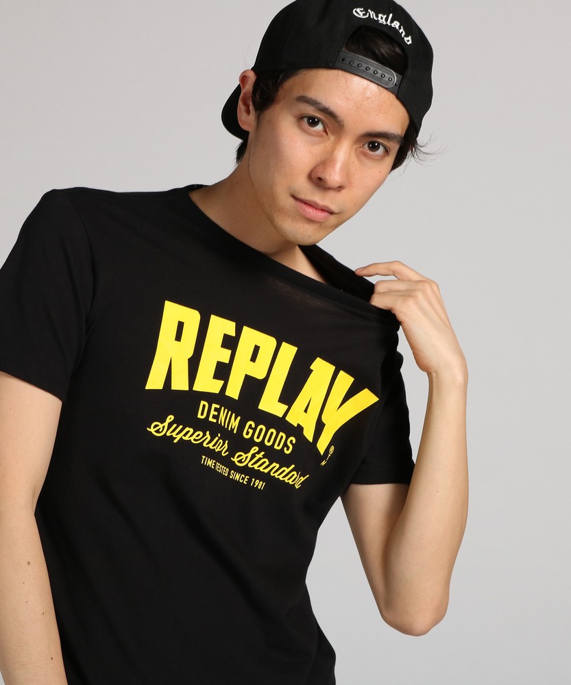 REPLAY ロゴ半袖Tシャツ メンズ ブラック