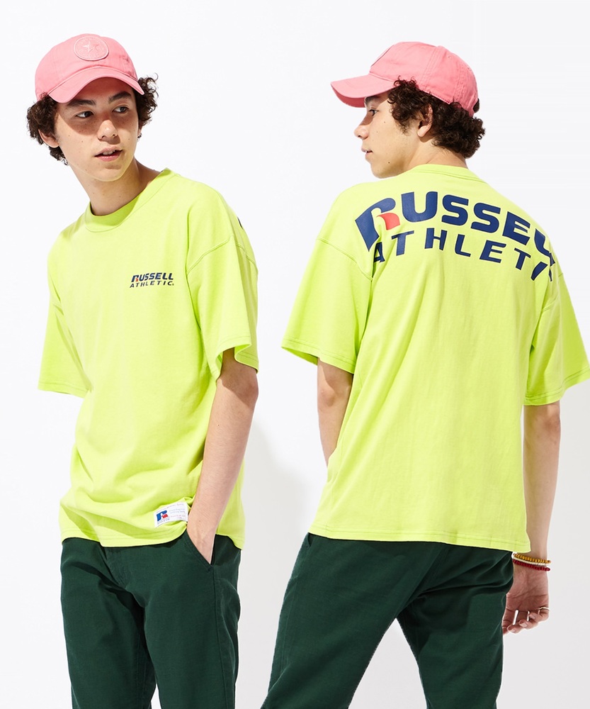 RUSSELL ドロップショルダープリントTシャツ メンズ ライム