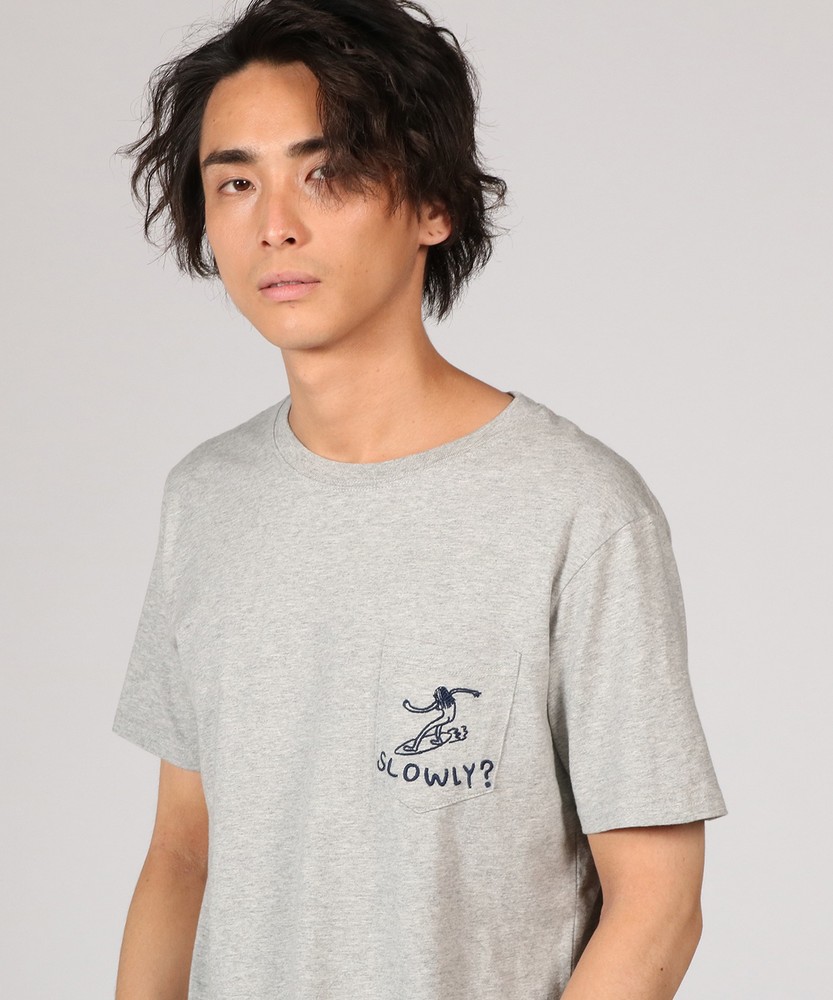 TOP SIDER 製品染めポケット刺繍クルーTシャツ メンズ グレー