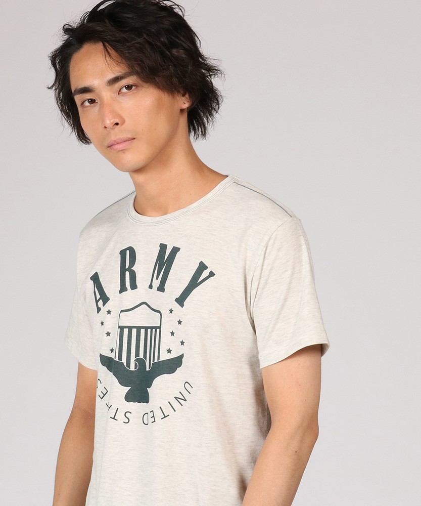 Authentic Garments 片染め杢天竺プリントTシャツ メンズ ホワイト