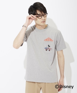 DISNEY サーフポケットプリントTシャツ(ミッキー) メンズ グレー