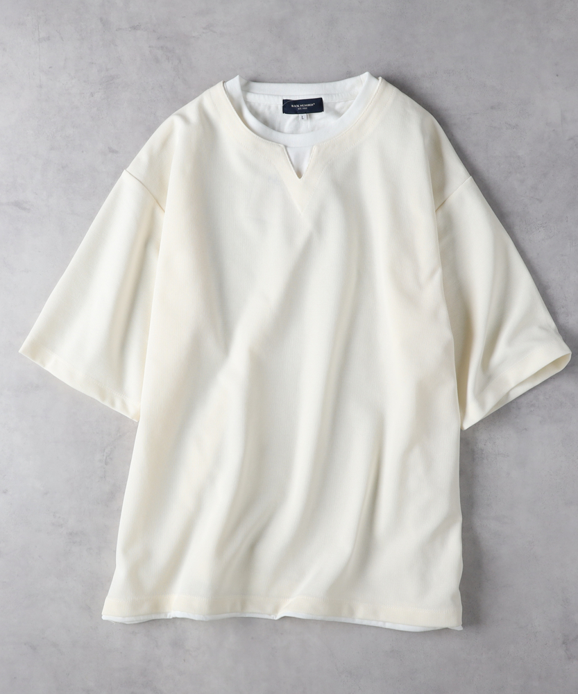 Right-on(北日本)のキーネック切替半袖Tシャツ