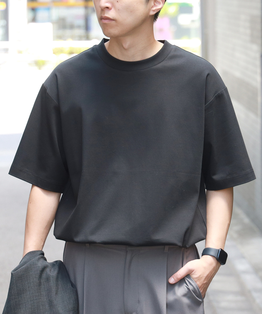 Right-on(関東東海)の【店舗で人気】【さらっと心地良い】シルケット加工半袖Tシャツ(遮熱・接触冷感)