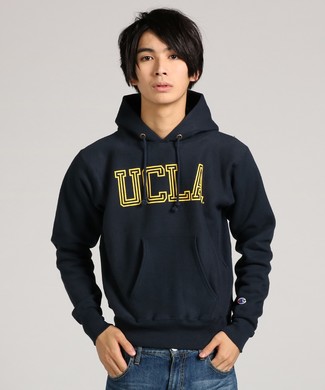 Champion フロントロゴスウェットプルパーカー メンズ ネイビー