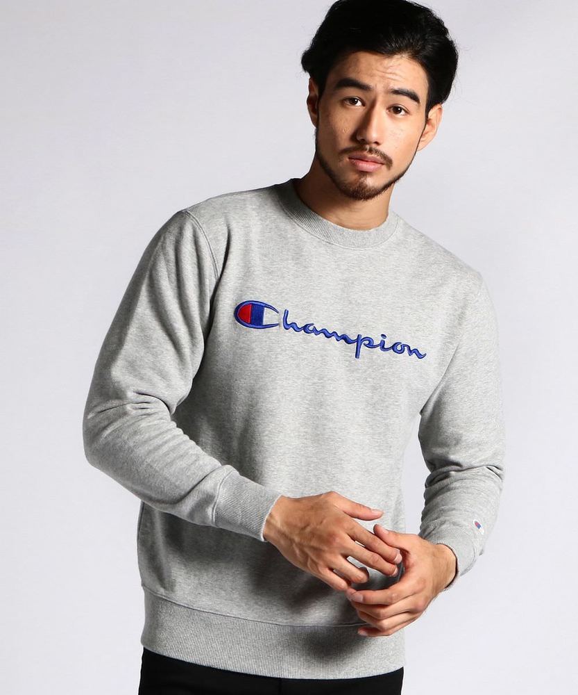 Champion ビッグロゴクルーネックスウェットプルオーバー メンズ グレー