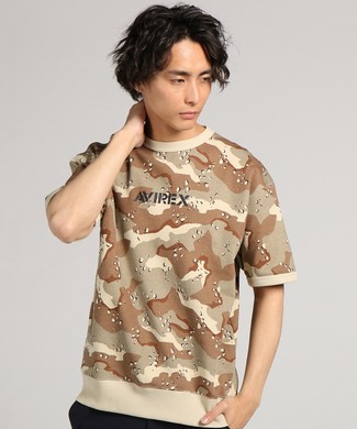 AVIREX カモフラージュ柄ショートスリーブスウェット メンズ キャメル*ベージュ
