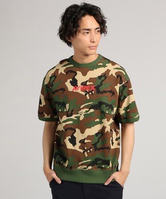 AVIREX カモフラージュ柄ショートスリーブスウェット メンズ グリーン*ダークグリーン