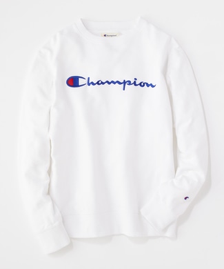  Champion スクリプトロゴ刺繍クルーネックトレーナー ホワイト