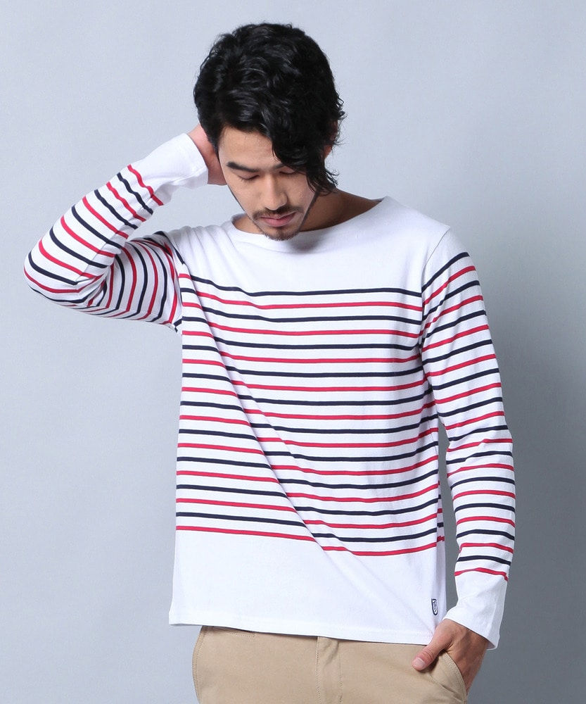 TOP SIDER パネルボーダー長袖Tシャツ メンズ レッド*ネイビー