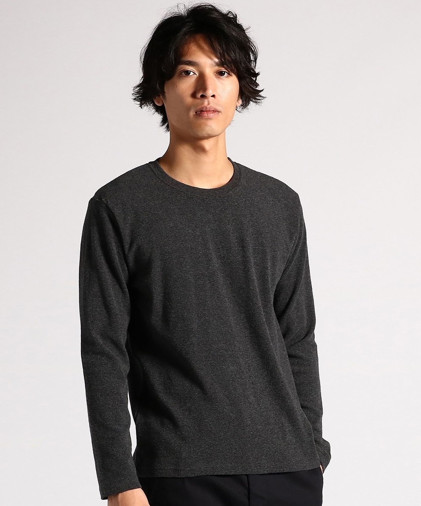 BACK NUMBER ストレッチクルーネックロングスリーブTシャツ メンズ ダークグレー