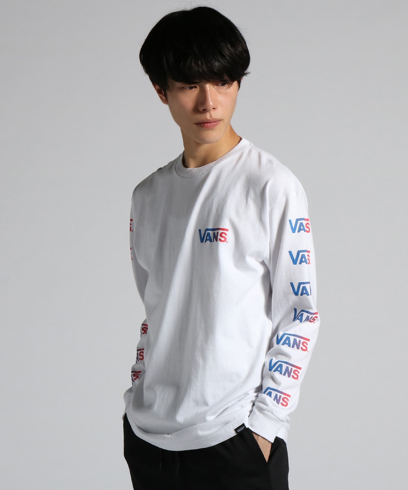 VANS グラデーションロゴプリント長袖Tシャツ メンズ ホワイト