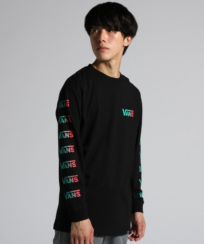 VANS グラデーションロゴプリント長袖Tシャツ メンズ ブラック