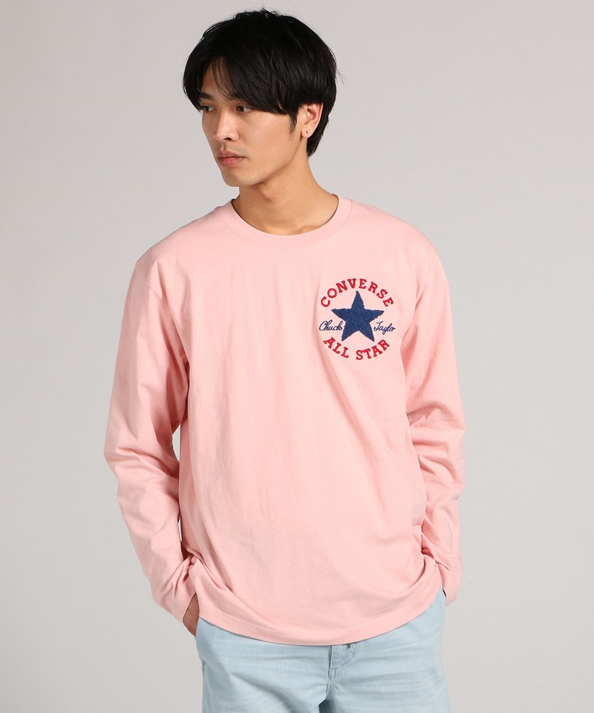 CONVERSE ロゴ入り長袖Tシャツ メンズ ピンク