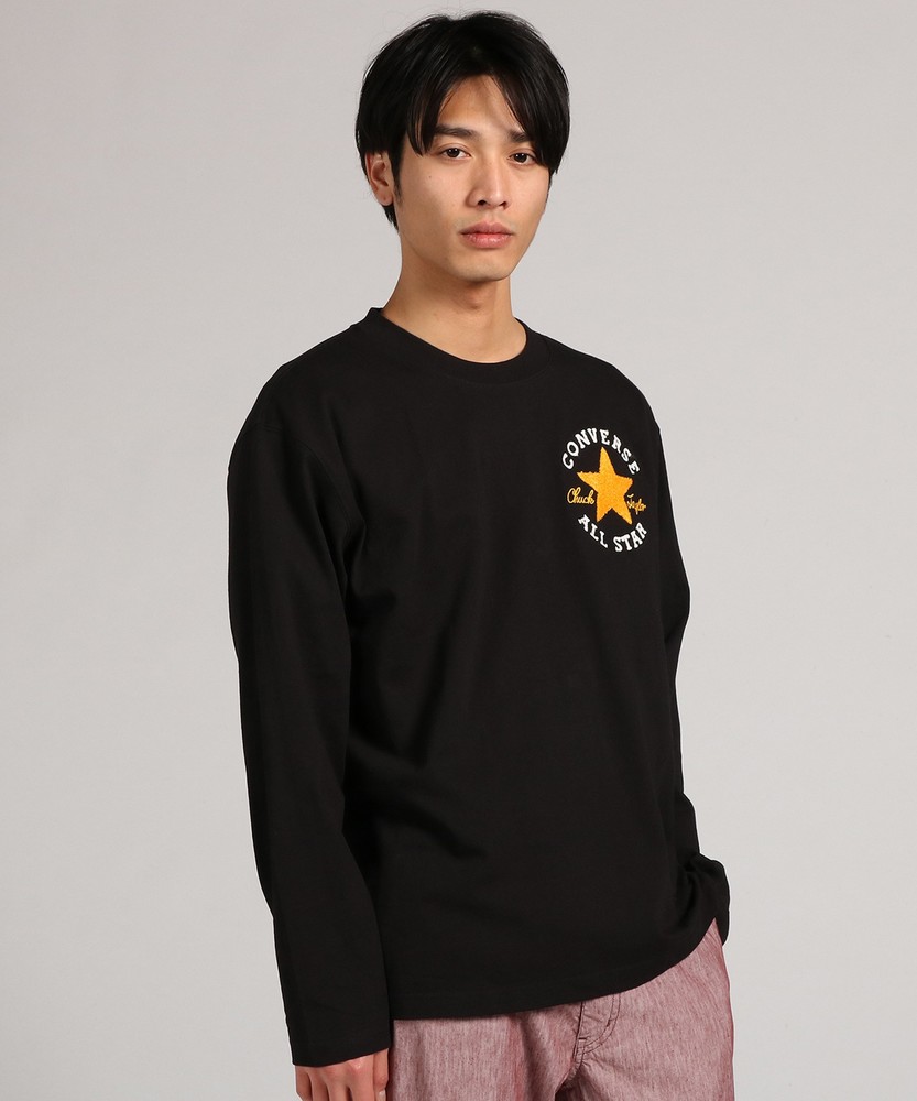 CONVERSE ロゴ入り長袖Tシャツ メンズ ブラック