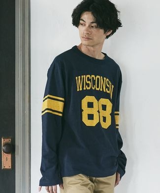 RAG MACHINE ユーズドライクフットボールTシャツ メンズ ネイビー