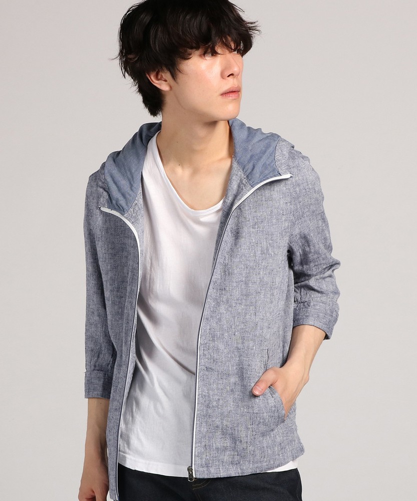 Natural Story アンサンブル7分袖シャツパーカー メンズ ブルー