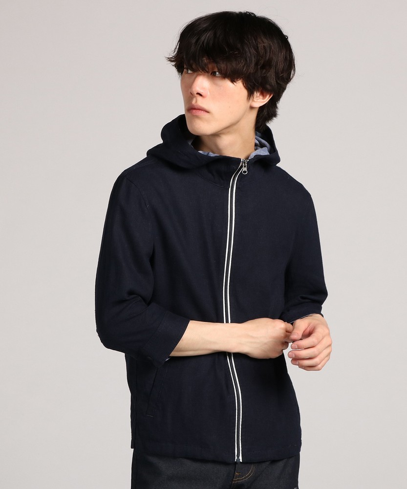 Natural Story アンサンブル7分袖シャツパーカー メンズ ネイビー