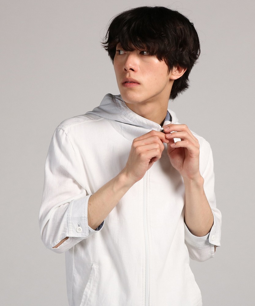 Natural Story アンサンブル7分袖シャツパーカー メンズ ホワイト