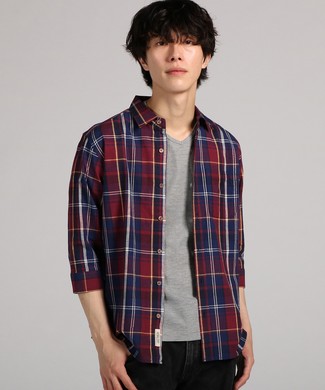 Natural Story アンサンブルフレンチリネン7分袖シャツ メンズ A