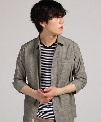 Natural Story アンサンブルフレンチリネン7分袖シャツ メンズ ベージュ