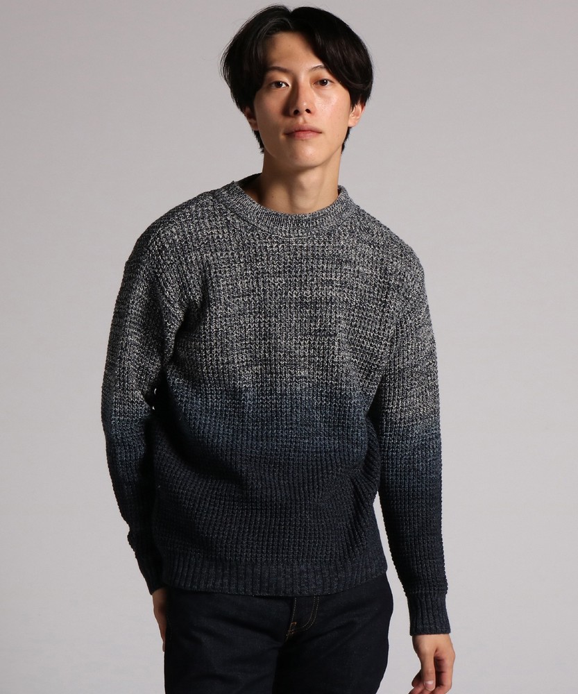 PLUS ONE 段染めニットプルオーバー メンズ ネイビー