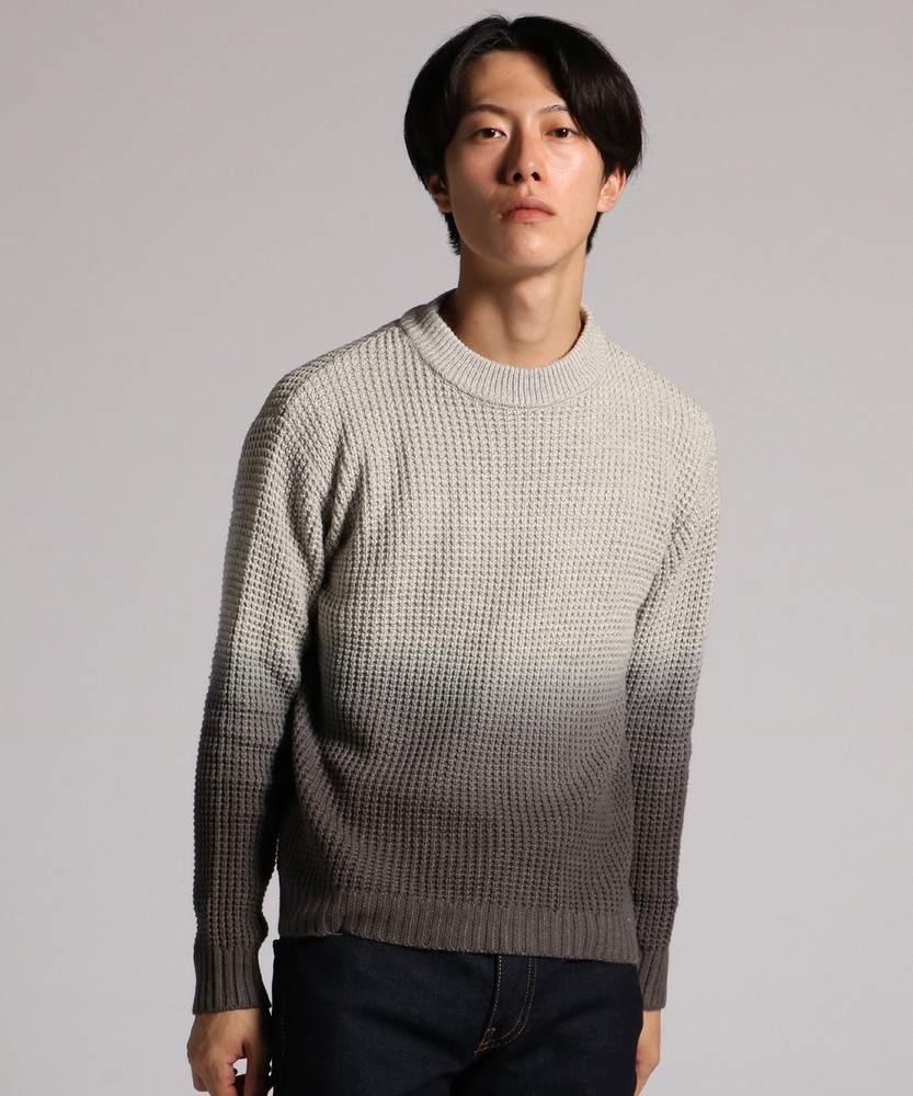PLUS ONE 段染めニットプルオーバー メンズ ブラック
