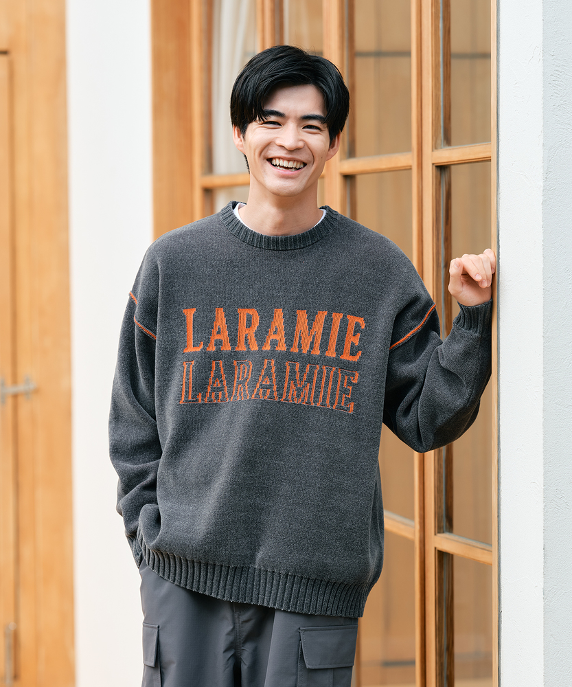 Right-on(近畿中国)のモールニットロゴクルーネックセーター