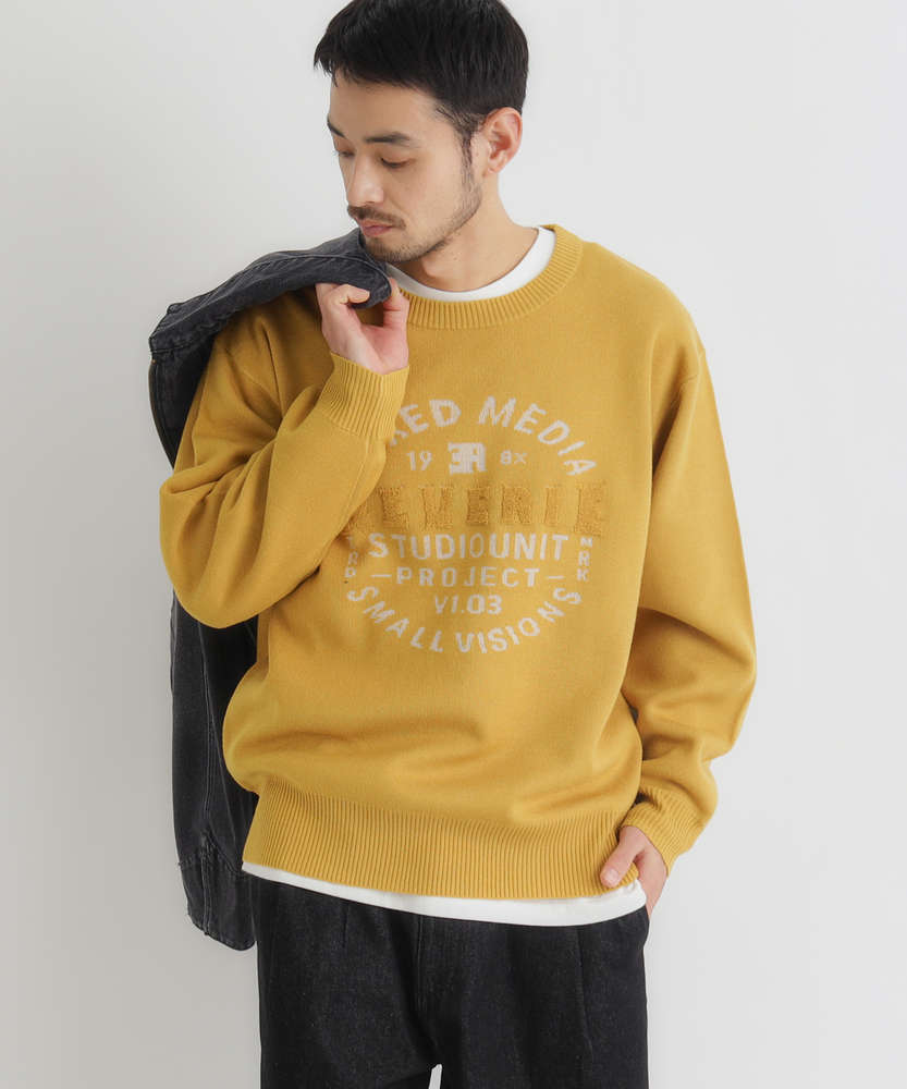 Right-on(近畿中国)のアクリルサークルロゴクルーネックセーター