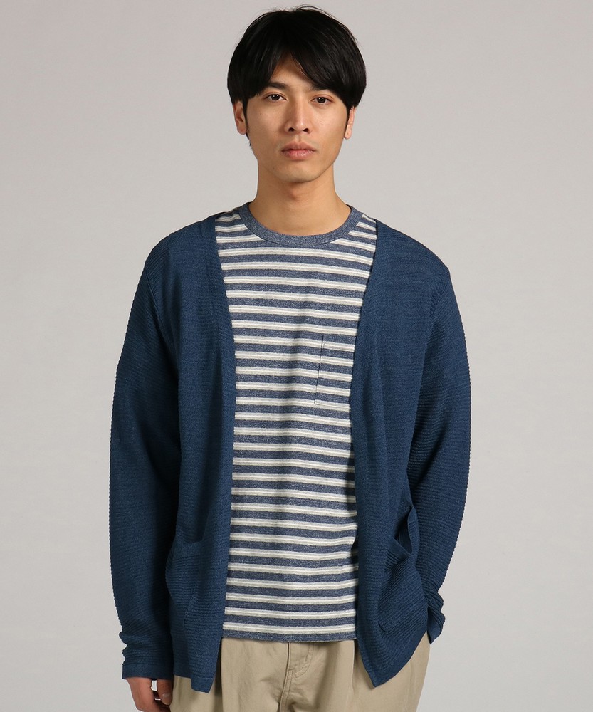 BACK NUMBER 「WASHI DENIM」和紙ニットボタンレスカーディガン メンズ ネイビー
