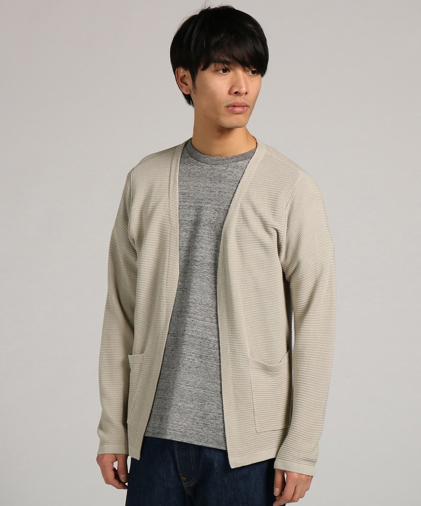 BACK NUMBER 「WASHI DENIM」和紙ニットボタンレスカーディガン メンズ グレー