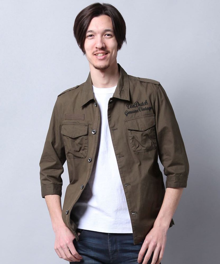 Von Dutch 7分袖ミリタリーシャツ メンズ オリーブ