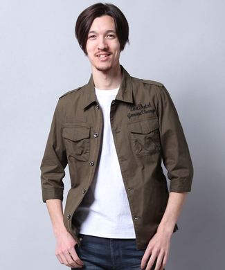 Von Dutch 7分袖ミリタリーシャツ メンズ オリーブ