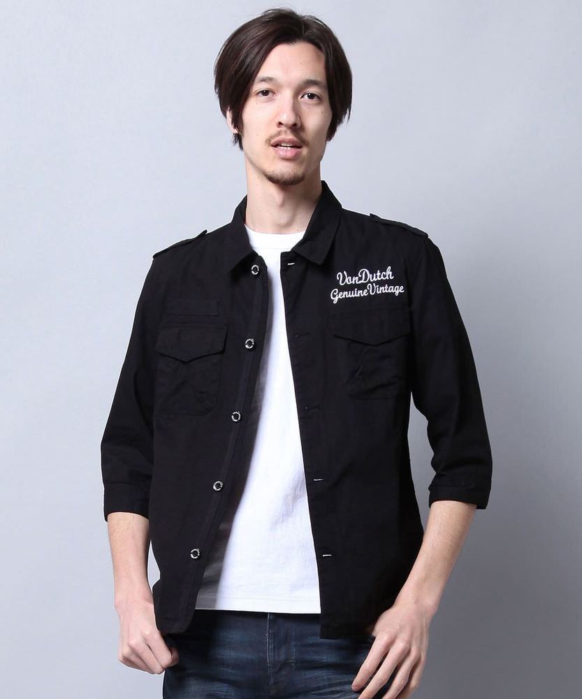 Von Dutch 7分袖ミリタリーシャツ メンズ ブラック