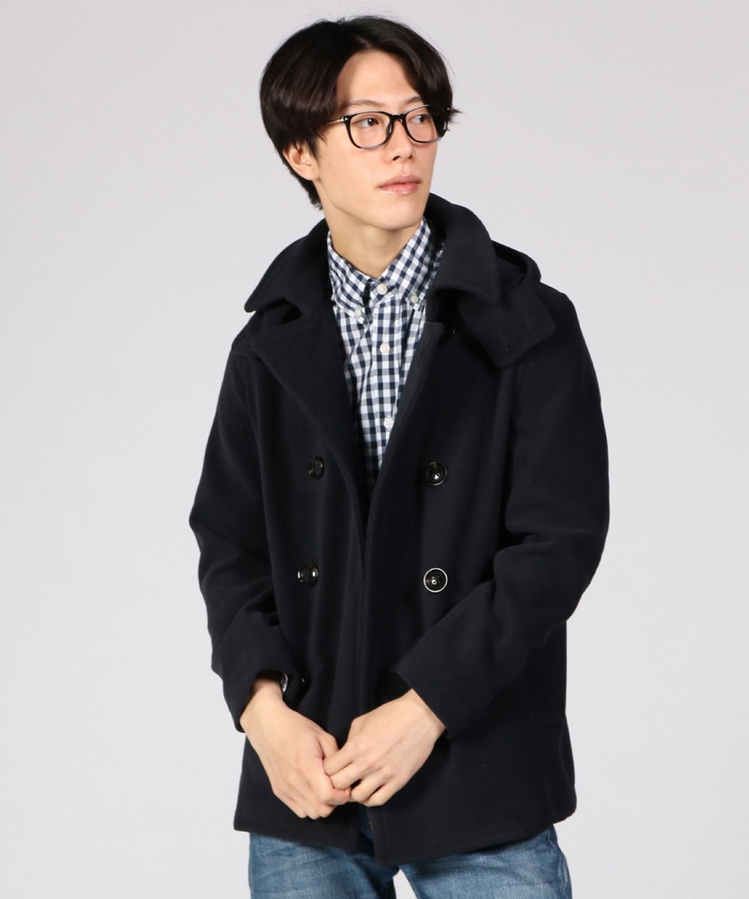 PLUS ONE ストレッチPコート メンズ ネイビー