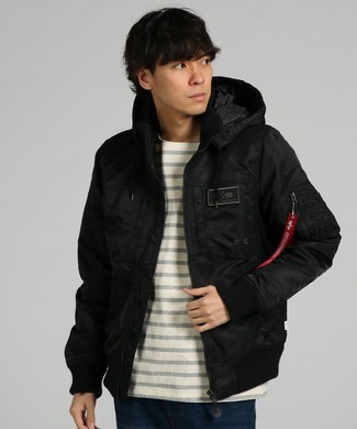 ALPHA HOODED RIB JACKET フーデッドリブジャケット メンズ ＊ブラック