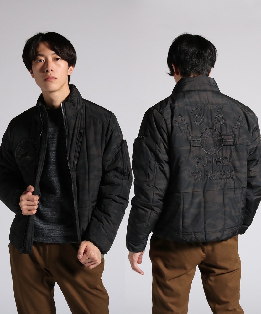 AVIREX カモフラージュ柄刺繍入りジャケット メンズ ダークグレー