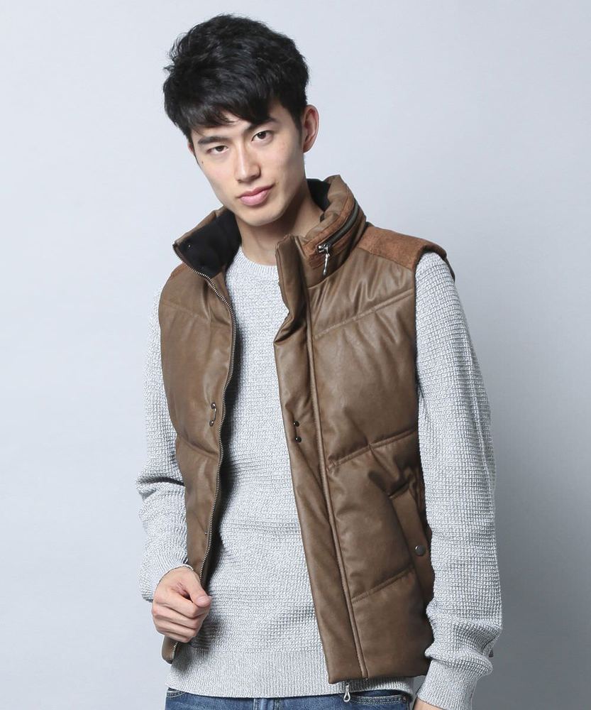 Von Dutch 【WEB限定価格】合皮中綿ベスト メンズ キャメル