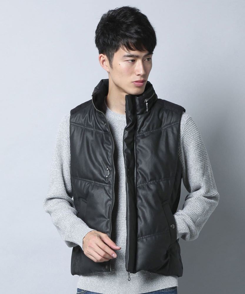 Von Dutch 【WEB限定価格】合皮中綿ベスト メンズ ブラック