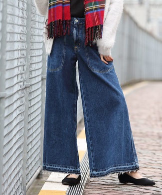 SOMETHING 「MOMS DENIM」 マムズデニム ワイドデニムパンツ レディース 中濃加工色