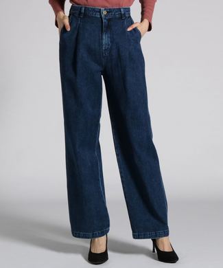 SOMETHING 【自宅で試着、返品送料無料】タックワイドデニムパンツ レディース 濃加工色