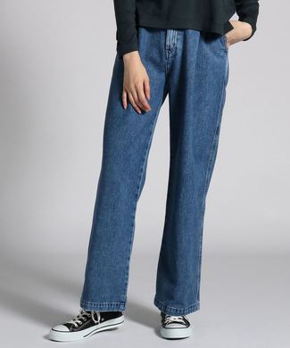 SOMETHING 【自宅で試着、返品送料無料】タックワイドデニムパンツ レディース 中濃加工色