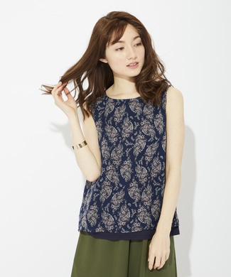 HONEYSUCKLE ROSE 【WEB限定価格】柄シフォンノースリーブブラウス レディース *ネイビー