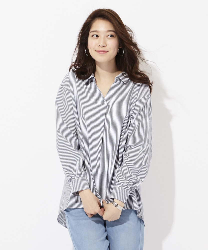 HONEYSUCKLE ROSE バックシャンブラウス レディース オフホワイト*ネイビー