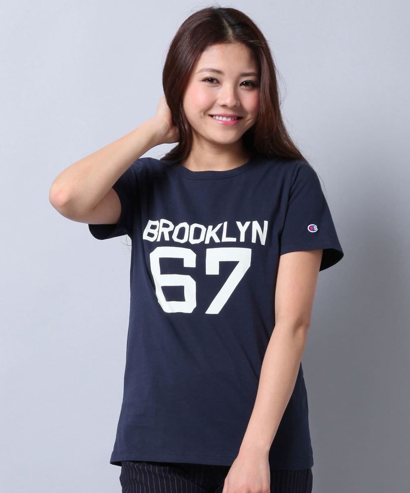 Champion プリントTシャツ レディース ネイビー