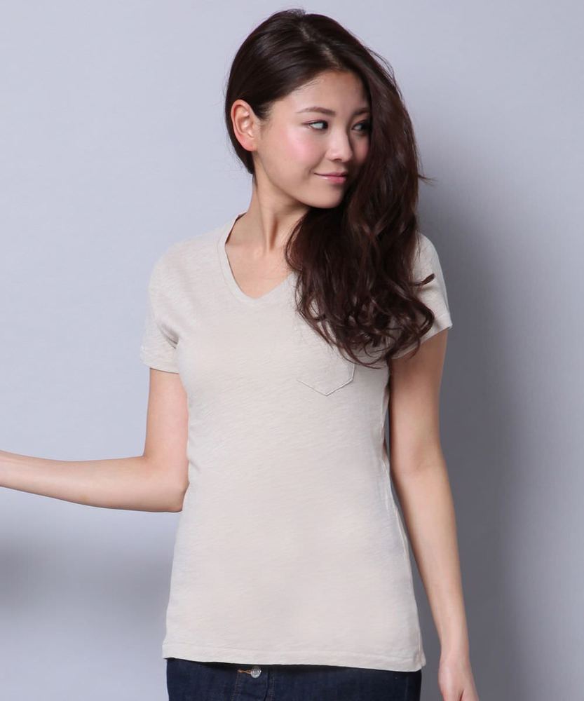 BACK NUMBER VネックポケTシャツ レディース ベージュ