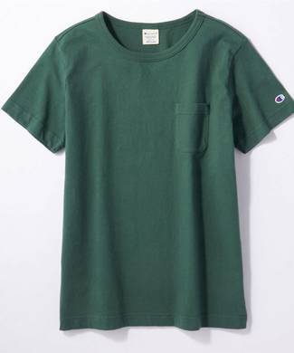 Champion ポケット付クルーネックTシャツ レディース ダークグリーン