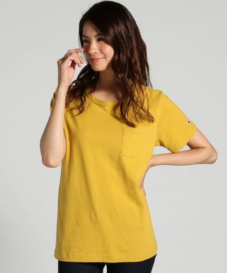 Champion ポケット付クルーネックTシャツ レディース ダークイエロー