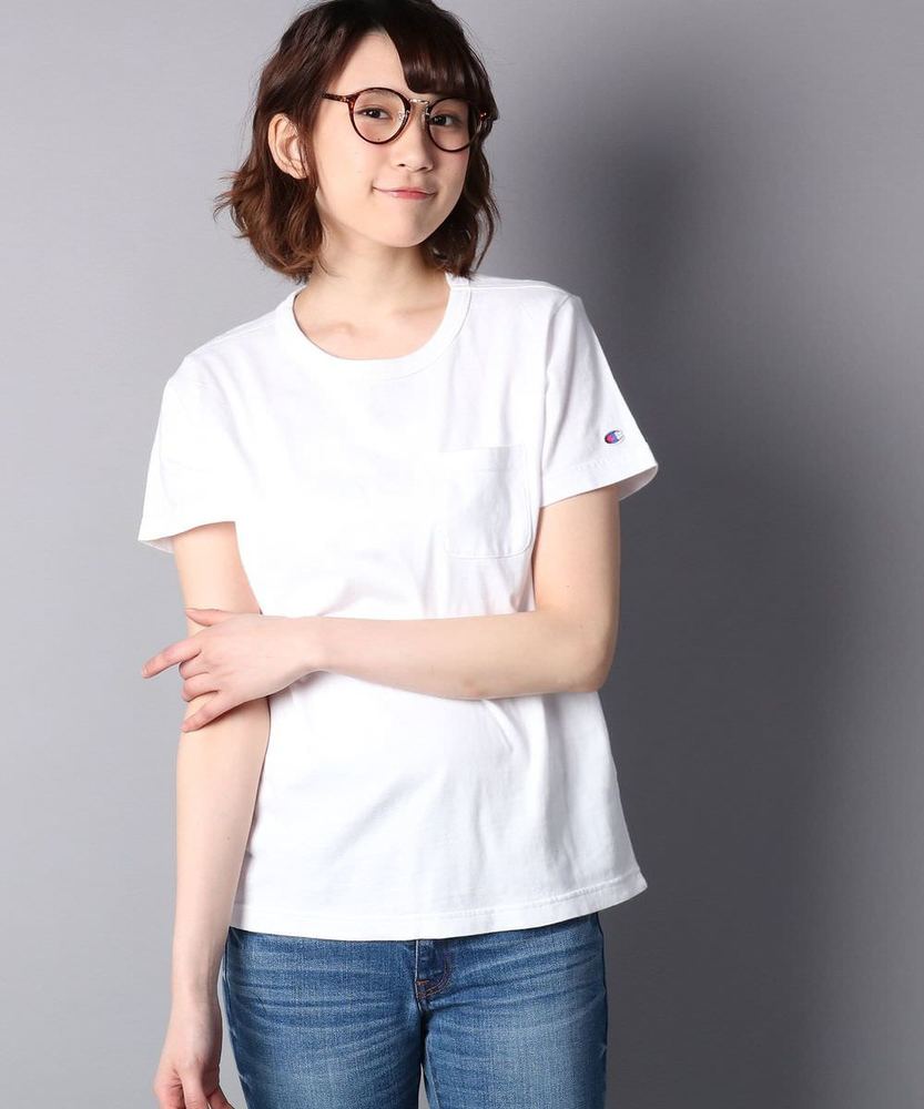 Champion ポケット付クルーネックTシャツ レディース ホワイト