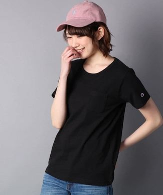 Champion ポケット付クルーネックTシャツ レディース ブラック